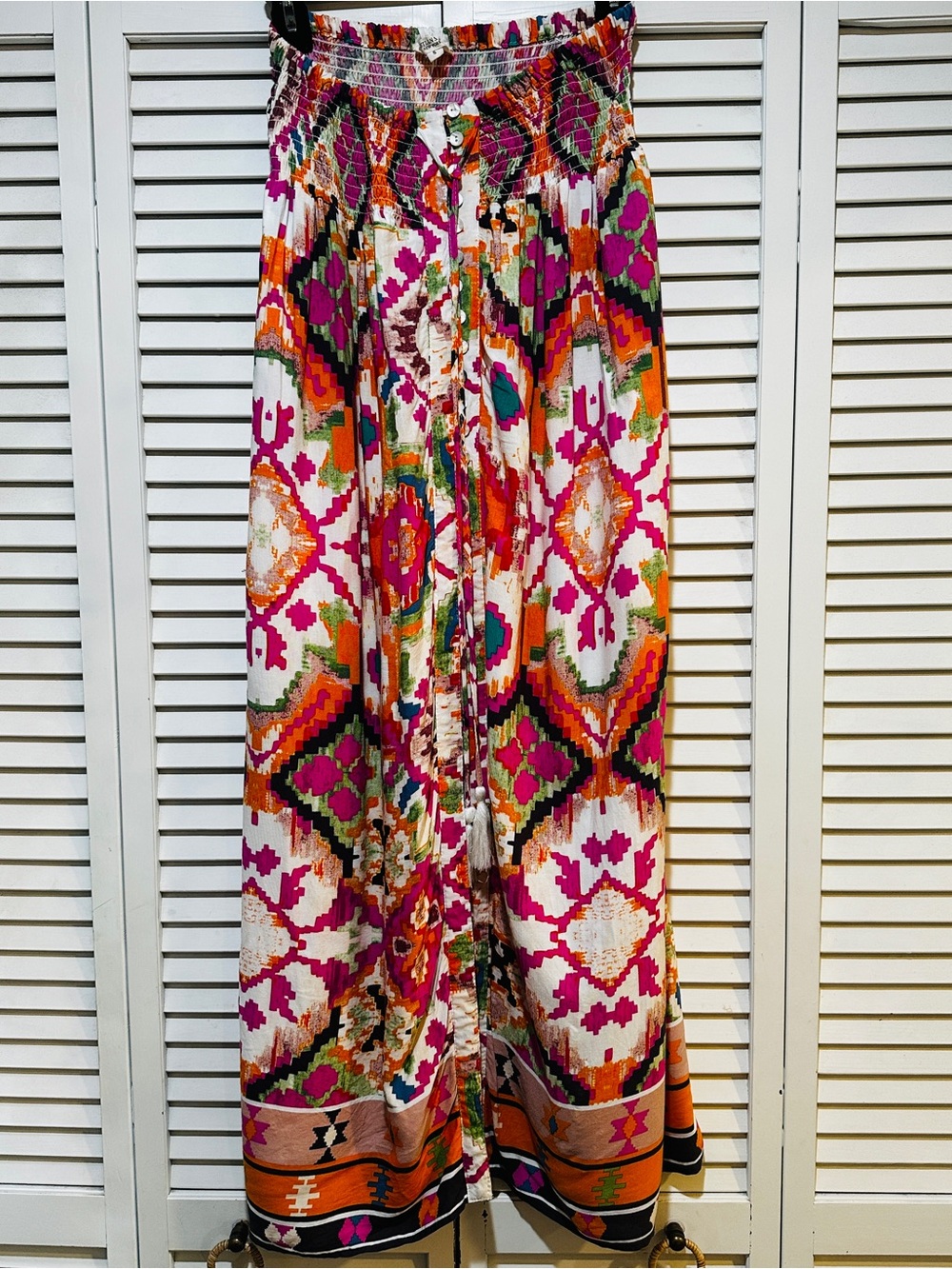 Boho Aztec Print Maxi Skirt Festival Western Smocked Waist Small - Picture 10 of 12